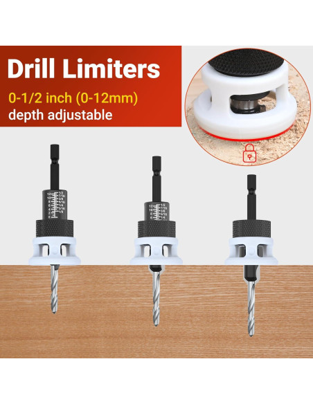 Juego de Brocas Avellanadoras Preciva HSS con Tope de Profundidad