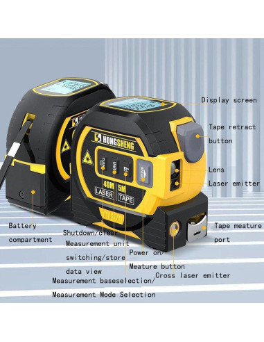 Cinta Métrica Láser Digital 5m y Marcador Cruzado 60m DIGCREAT