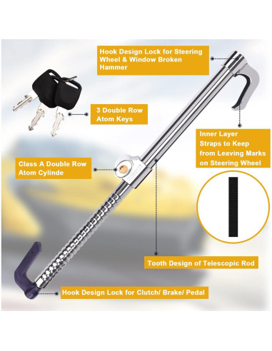 Candado Antirrobo Tevlaphee para Volante y Pedales 85.1 cm