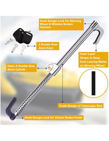 Candado Antirrobo Tevlaphee para Volante y Pedales 85.1 cm