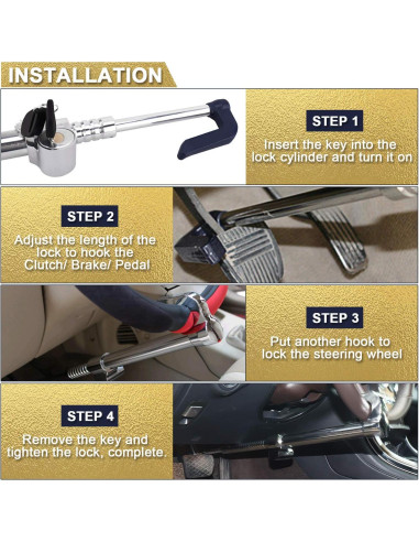 Candado Antirrobo Tevlaphee para Volante y Pedales 85.1 cm