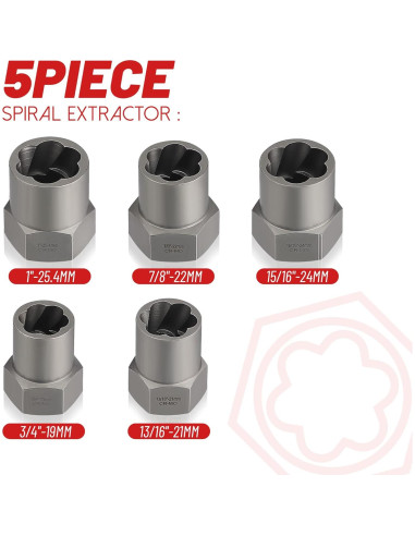 Juego de Extractores de Tornillos UYECOVE 5 Piezas 12.7 mm