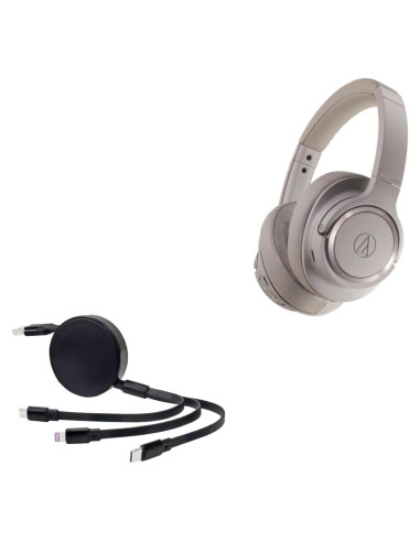 Cable Retráctil BoxWave USB-C y Micro USB 100W para Audio-Technica ATH-SR50BT