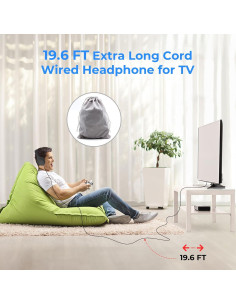 Auriculares con cable largo Yuebaitu S7 5.97m para TV 2