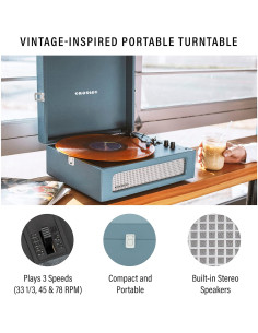 Tocadiscos Portátil Vintage Crosley CR8017B-WB Bluetooth 3 Velocidades 2