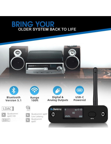 Receptor Bluetooth Hi-Fi BluDento B2 con DAC ESS y Pantalla OLED