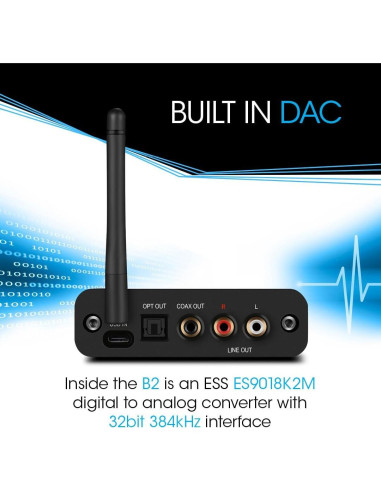 Receptor Bluetooth Hi-Fi BluDento B2 con DAC ESS y Pantalla OLED