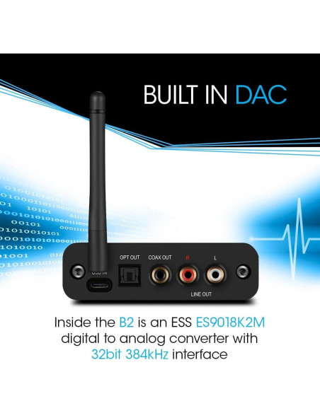Receptor Bluetooth Hi-Fi BluDento B2 con DAC ESS y Pantalla OLED