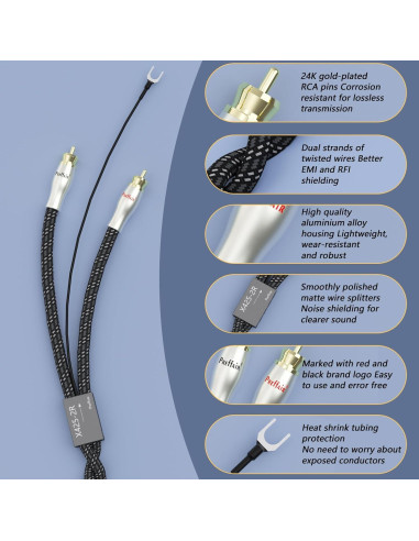 Cable de Tornamesa Preffair X425-2R 1m RCA con Tierra