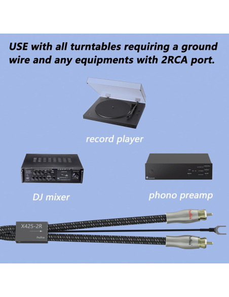 Cable de Tornamesa Preffair X425-2R 1m RCA con Tierra