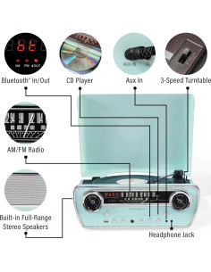 Reproductor de Vinilo 7-en-1 Crosley CR6047A-AB Bluetooth Azul Aqua 2