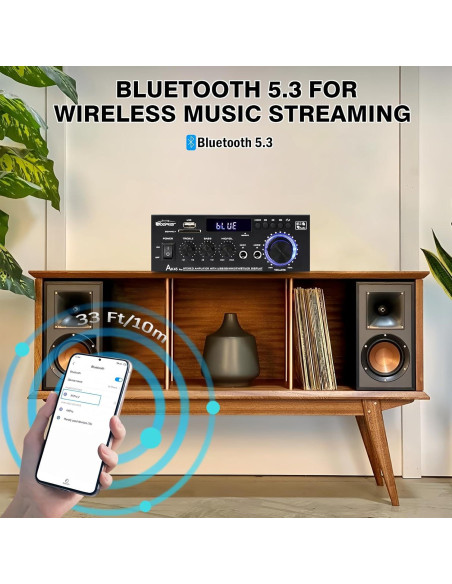 Amplificador Estéreo AK45Pro 400W Bluetooth 5.3 para Hogar