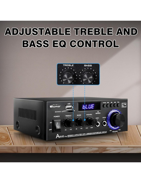 Amplificador Estéreo AK45Pro 400W Bluetooth 5.3 para Hogar