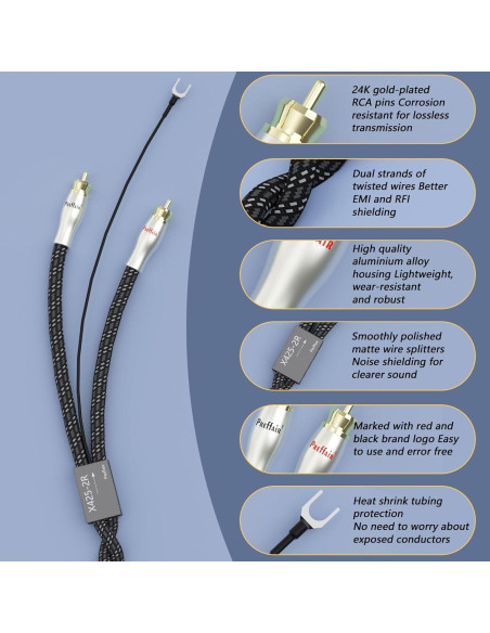 Cable RCA de Turntable 1.5m Preffair X425-2R con Tierra