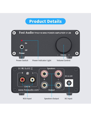 Amplificador Estéreo Fosi Audio V1.0B 100W 2 Canales Hi-Fi