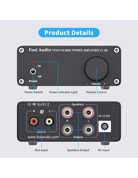 Amplificador Estéreo Fosi Audio V1.0B 100W 2 Canales Hi-Fi