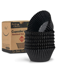 200 Forros de Cupcake Negros Bake Choice - Papel Pergamino Antiadherente
