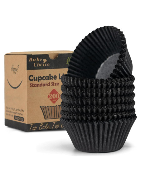 200 Forros de Cupcake Negros Bake Choice - Papel Pergamino Antiadherente