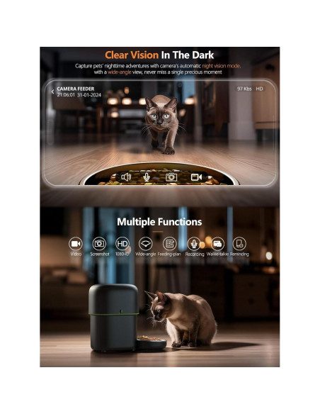 Comedero Automático para Gatos Yuposl 2L con Cámara HD y WiFi