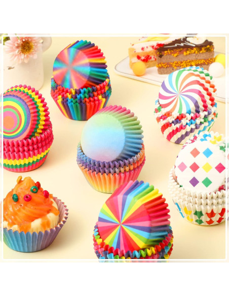 Forros de Cupcake Arcoíris CHENGU 600 Piezas Papel Desechable