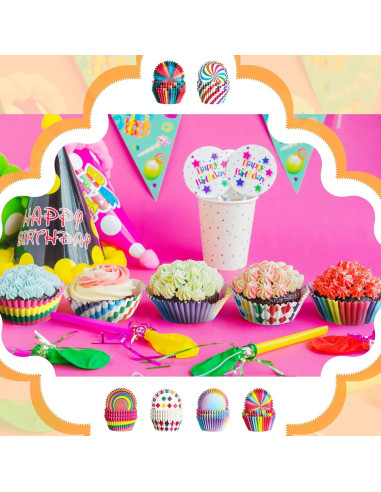 Forros de Cupcake Arcoíris CHENGU 600 Piezas Papel Desechable
