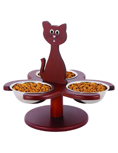 Alimentador Elevado para Gatos Etna con 3 Cuencos de Madera