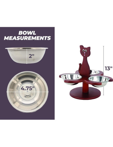 Alimentador Elevado para Gatos Etna con 3 Cuencos de Madera