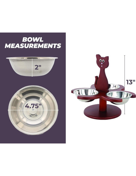 Alimentador Elevado para Gatos Etna con 3 Cuencos de Madera