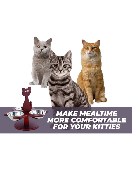 Alimentador Elevado para Gatos Etna con 3 Cuencos de Madera