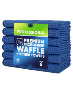 Toallas de Cocina Microfibra Waffle Azul 16x24 cm - 6 Paquete