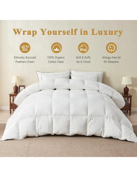 Edredón de Plumas Orgánico TOPGREEN King 269x229 cm Blanco