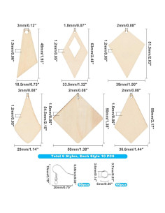 Plantillas de Pendientes de Madera PH PandaHall - 60 Piezas DIY 2