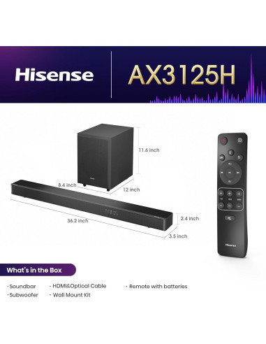 Barra de Sonido Hisense AX3125H 3.1.2Ch 440W Dolby Atmos