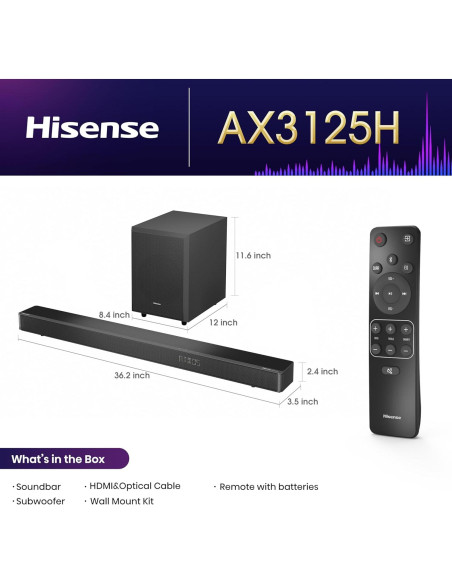 Barra de Sonido Hisense AX3125H 3.1.2Ch 440W Dolby Atmos