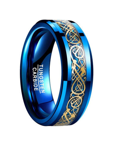 Anillo de Boda VAKKI Dragón Celta 8mm Azul Carburo 10