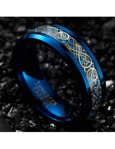 Anillo de Boda VAKKI Dragón Celta 8mm Azul Carburo 10