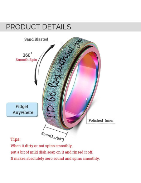 Anillo Fidget Giratorio Arcoíris Acero Inoxidable Tamaños 6-10