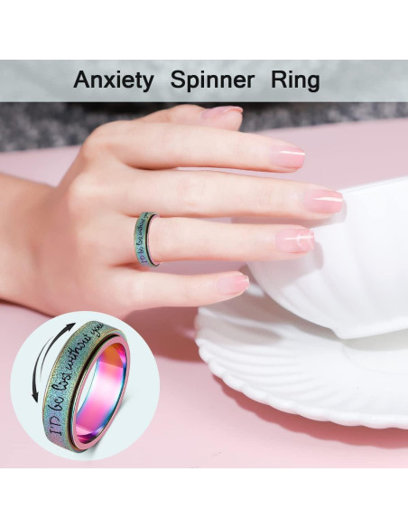 Anillo Fidget Giratorio Arcoíris Acero Inoxidable Tamaños 6-10