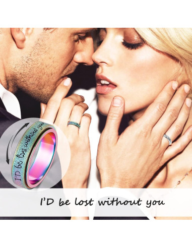 Anillo Fidget Giratorio Arcoíris Acero Inoxidable Tamaños 6-10