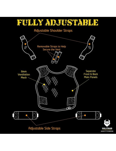 Chaleco de Ventilación Ajustable MILITAUR - Negro Grande