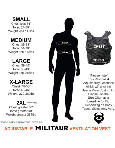 Chaleco de Ventilación Ajustable MILITAUR - Negro Grande