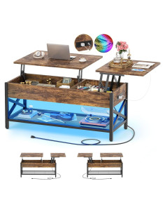 Mesa de café Aheaplus con luz LED y puertos USB, marrón