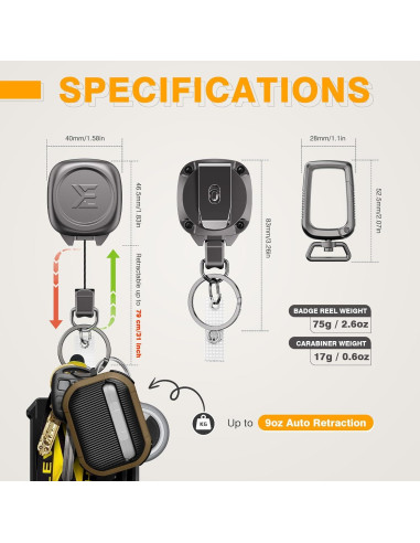 Soporte Retráctil ELV para Llaves e Identificaciones - Metal