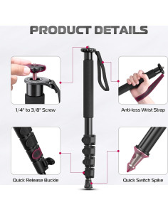 Monopie ULANZI TB12 de Aluminio 155 cm Liviano y Compacto 2