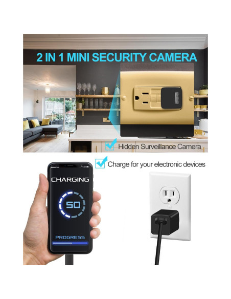 Cámara Oculta Cargador USB isekurity 1080P Detección Movimiento