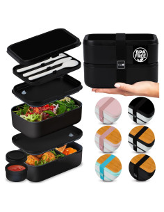 Caja Bento Doble KARRICO 2.0L Negra a Prueba de Fugas