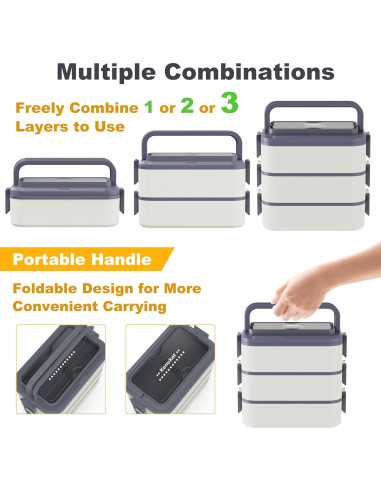 Caja Bento Apilable Kenuket 3000ml 3 Capas A Prueba de Fugas