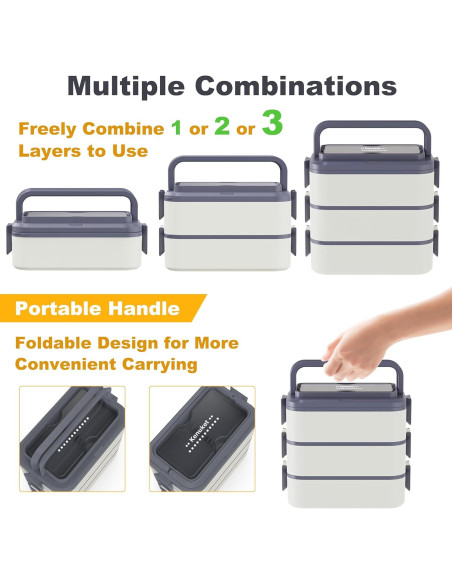 Caja Bento Apilable Kenuket 3000ml 3 Capas A Prueba de Fugas