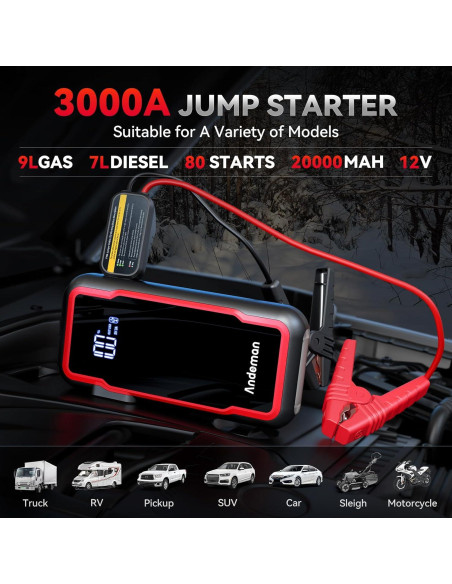 Arrancador de Coche Andeman Epower-155 Pro 3000A 20000mAh