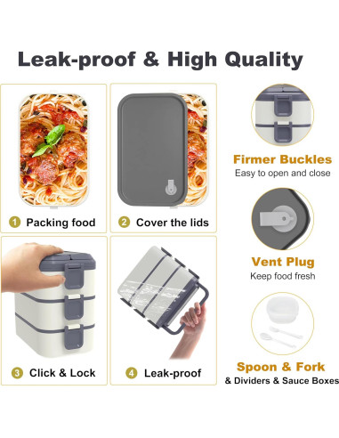 Caja Bento Apilable Kenuket 3000ml 3 Capas A Prueba de Fugas